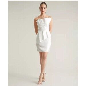Ivy + Blu Pleated Peplum Beach Courthouse Bridal Wedding Dress Women's 12 Ivory